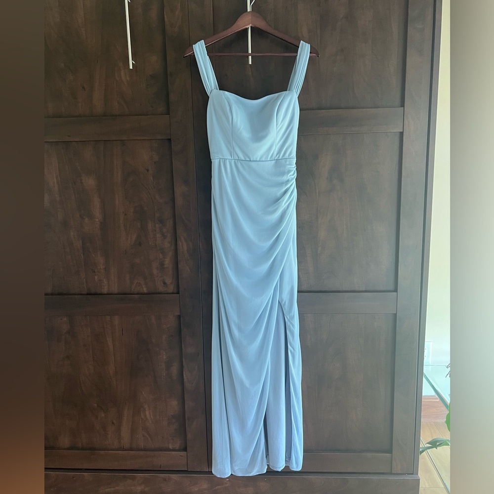 Azazie Dusty Blue Mesh Dress